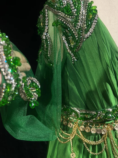 Sexy A Line One Shoulder Green Chiffon With Beads Gem Crystals Formal Dress Long Prom Dresses N2697