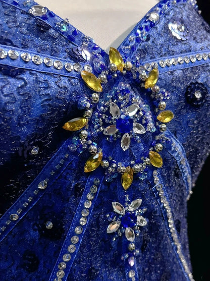 Vintage Prom Dresses 1960s Mermaid Spaghetti Strap Royal Blue With Beaded Cape Long Prom Gown N3118