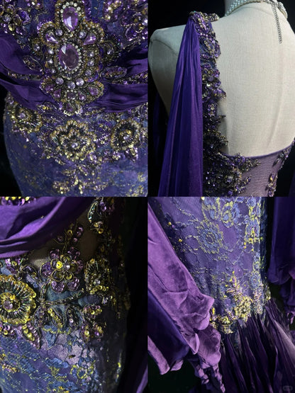 Purple Prom Dress Inspo Mermaid Square Neck Chiffon With Gold Beaded Birthday Outfits Formal Party Gown RC0129
