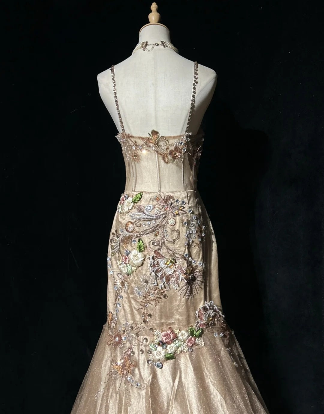 Champagne Prom Dress Inspo Mermaid Spaghetti Straps With Beading Modest Long Formal Party Gown RC0089