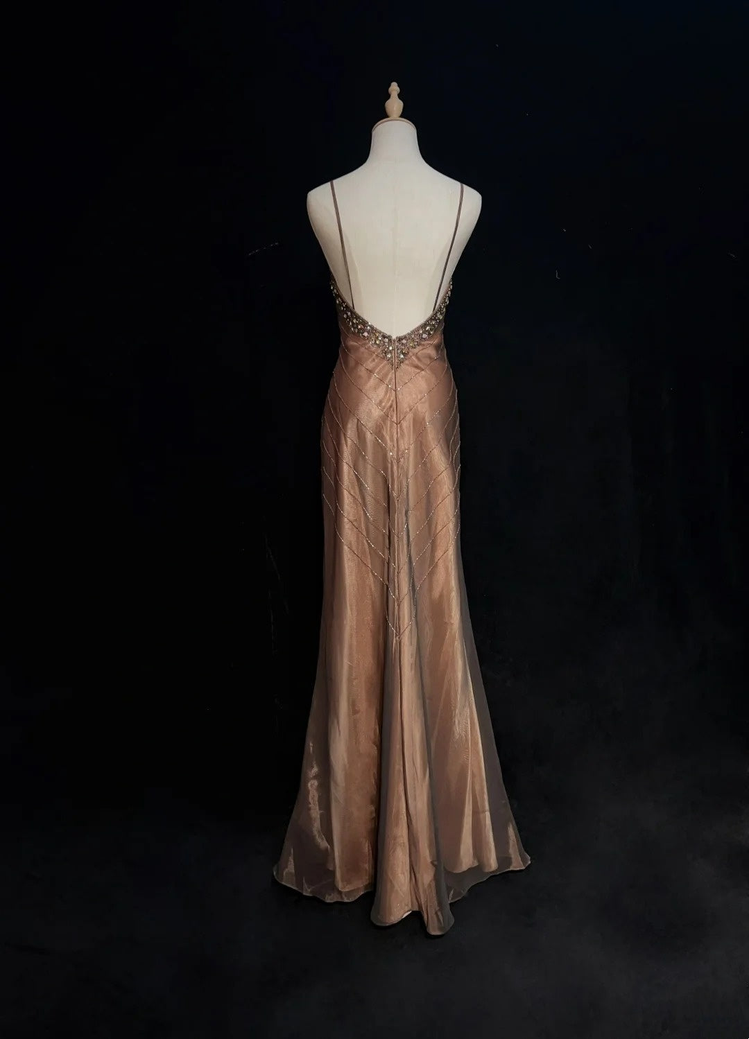 Vintage Prom Dresses Mermaid Spaghetti Strap Brown Sleeveless Chiffon 80s Long Formal Gown N2860
