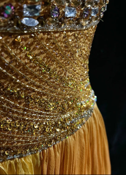 Elegant A line Square Yellow With Beading 18th Birthday Elegant Outfit Formal Prom Dresses N4198