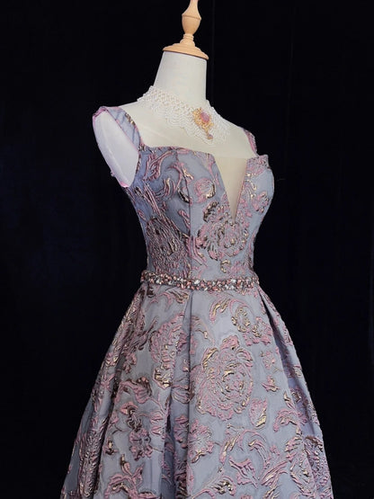 Modest Prom Dresses Ball Gown Spaghetti Strap Lilac Lace With Beading Long Evening Outfits N3463