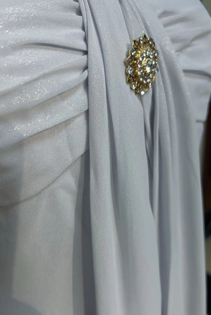 Vintage 90s Prom Dresses A Line Strapless Silver Chiffon Empire Long Prom Gown N3019