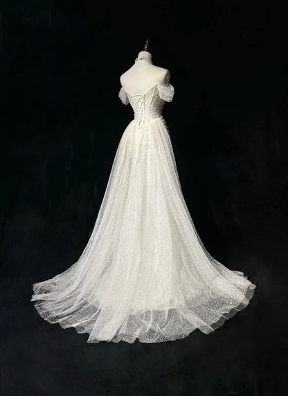 Unique Wedding Dresses Mermaid Off The Shoulder Sequin With Ruffled White Long Bridal Gown N3619