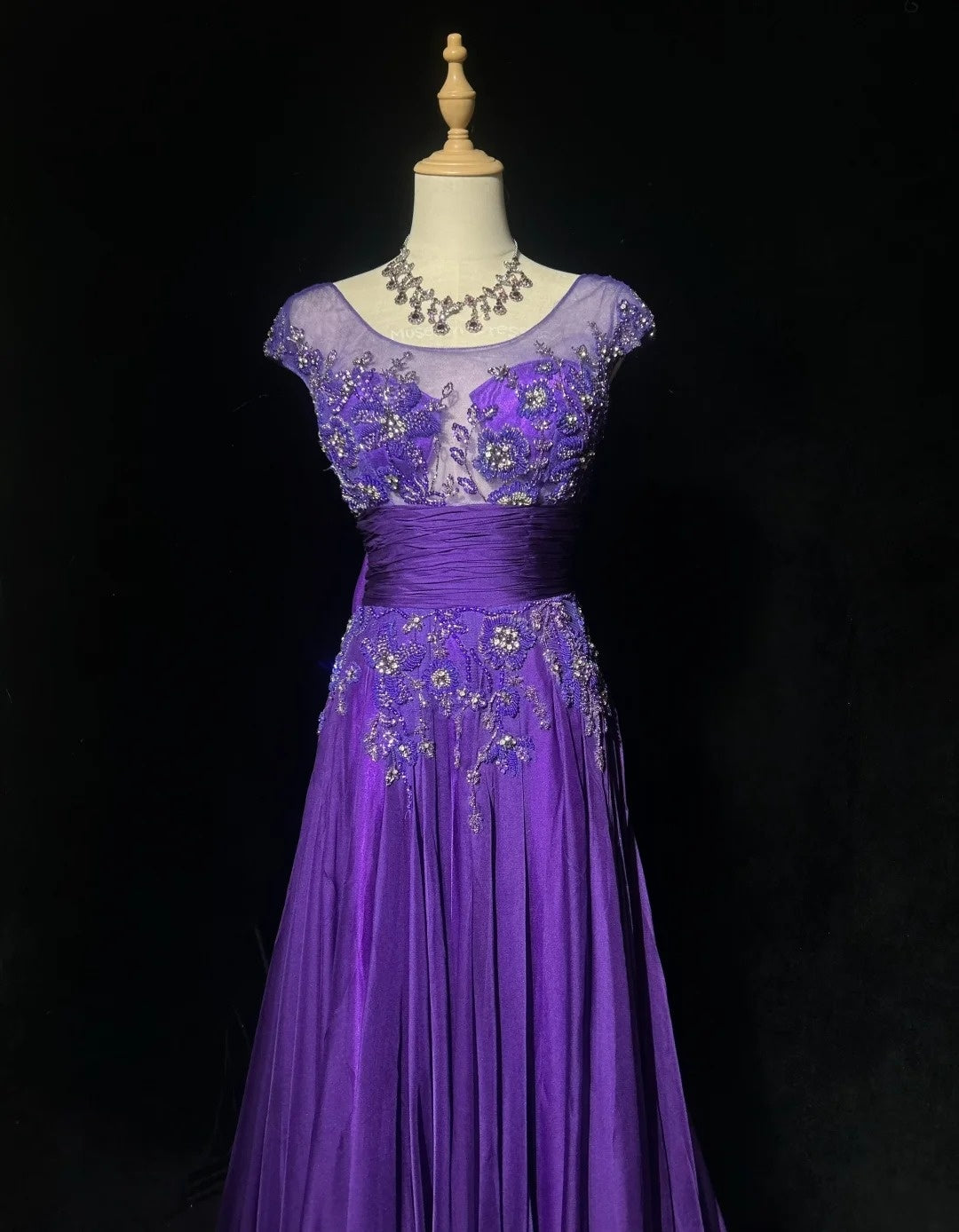 Vintage Prom Dresses A Line Bateau Purple Chiffon 80s With Beading Long Formal Evening Outfits N3899