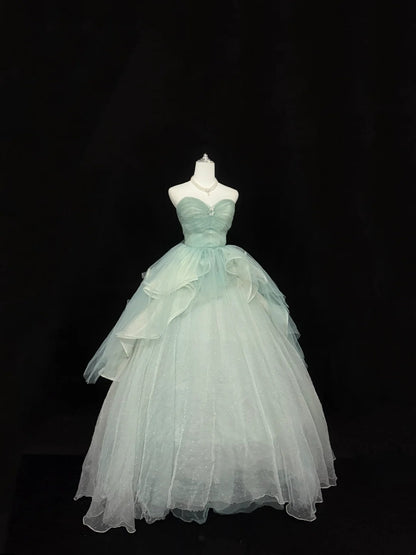 Sweet 16 Dresses Long Ball Gown Sweet Sixteen Long Birthday Dress Strapless Sage Green Formal Gown RC0362