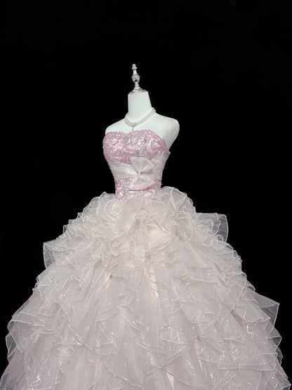Sweet 16 Dresses Long Ball Gown Sweet Sixteen Long Birthday Dress Strapless Pink Formal Gown RC0299