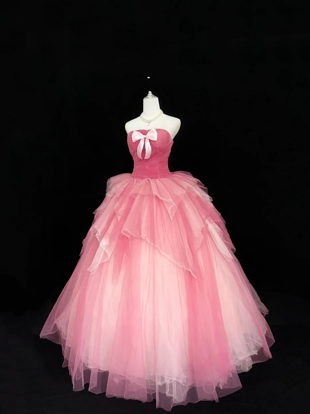 Cute Sweet 16 Dresses Long Ball Gown Strapless Pink Tulle Formal Sweet Sixteen Birthday Gown RC0252