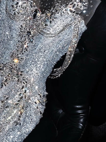 Sparkly Wedding Dresses Mermaid Scoop Silver Sequins Long Brides Dress Fitted Bridal Gown N1352
