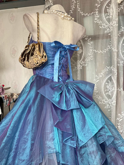 Classy Prom Dresses Ball Gown Sweetheart Blue Organza Tea Length Long Formal Evening Outfits N3769