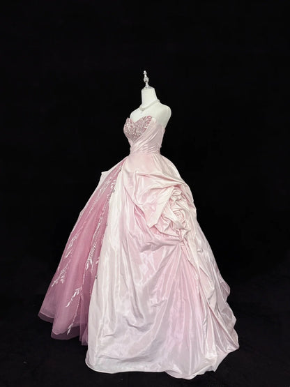 Sweet 16 Dresses Long Ball Gown Sweet Sixteen Long Birthday Dress Sweetheart Pink Tulle Formal Gown RC0288