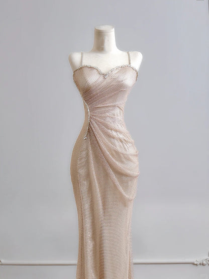 Modest Mermaid Spaghetti Straps Champagne Sequin Long Prom Dresses Impress 18th Birthday Outfits Party Gown N385