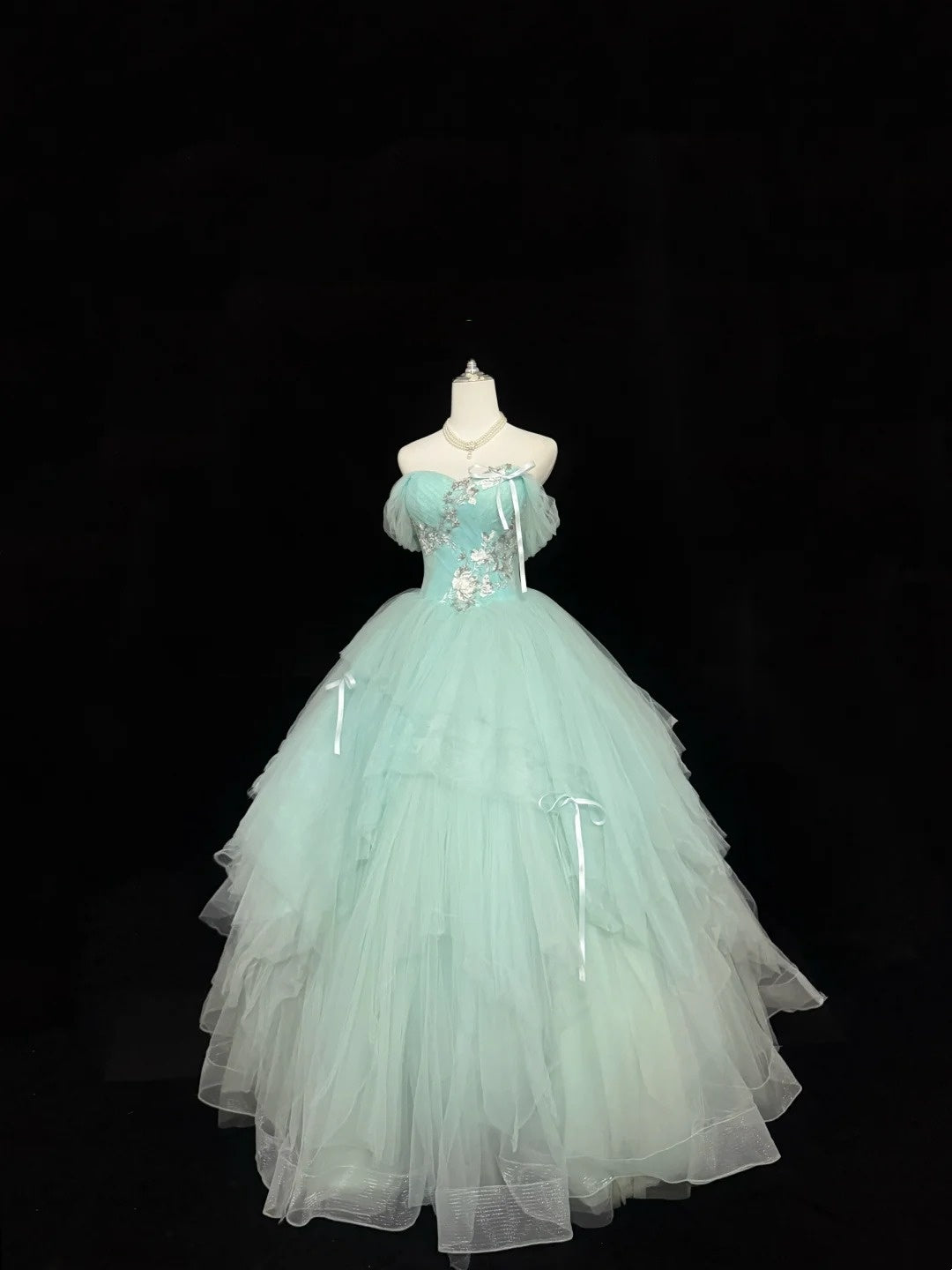 Mint Green Sweet 16 Dresses Long Ball Gown Off Shoulder Tulle Formal Sweet Sixteen Birthday Gown RC0240
