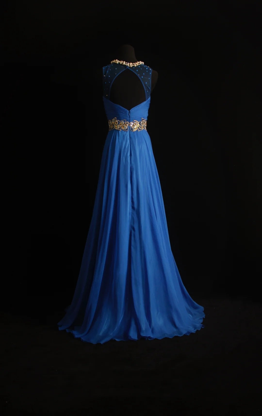 Retro A line Scoop Neckline Royal Blue Chiffon 2000s Long Prom Dresses Inspo 19th Birthday Outfits Formal Dress N500