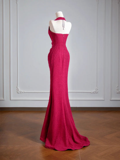 Flattering Mermaid Halter Fuchsia Prom Dresses Long Evening Formal Birthday Party Gowns N384