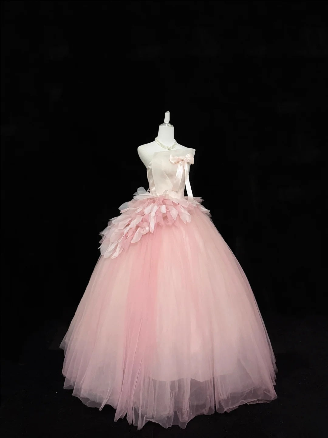Sweet 16 Dresses Long Ball Gown Sweet Sixteen Long Birthday Dress Strapless Pink Tulle Formal Gown RC0285