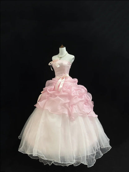 Sweet 15 Quinceanera Dress Ball Gown Strapless Pink With Ruffled Tiered 15th Birthday Gown RC0233