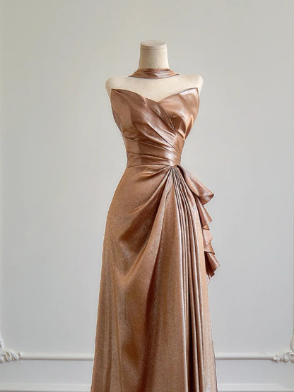 Simple A Line Sweetheart Champagne With Slit Prom Dresses Long Evening Formal Gown BirthdayParty Gowns N375