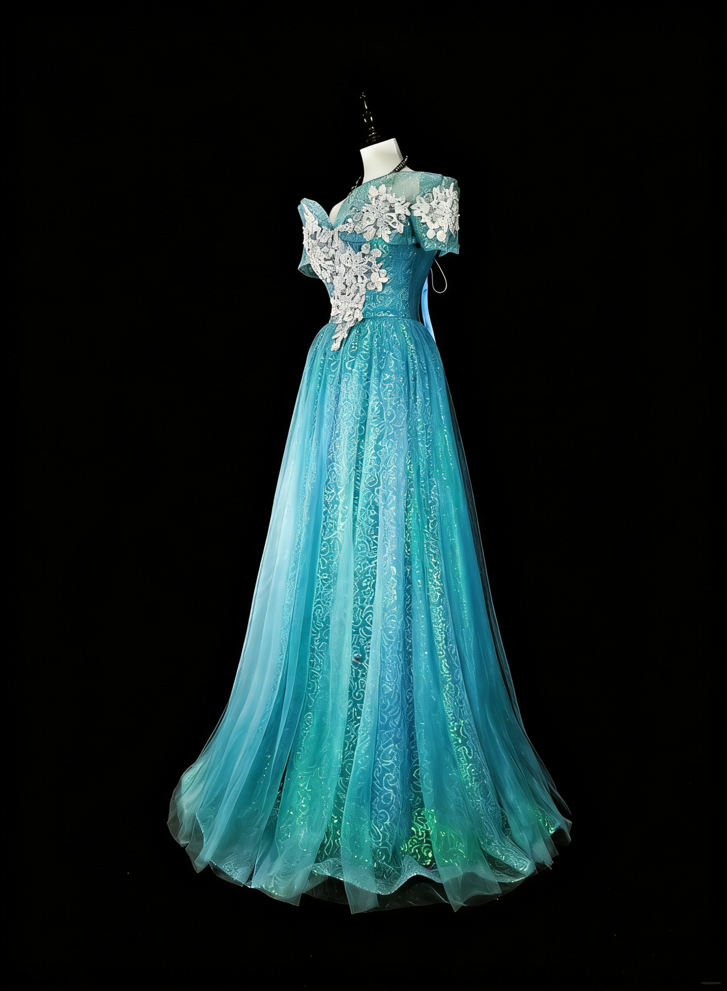 Dreamy Prom Dresses Aesthetic 80s Retro Off The Shoulder Light Blue Tulle Lace Long Formal Outfits N2364