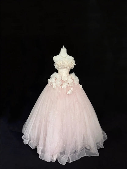 Sweet 16 Dresses Long Ball Gown Sweet Sixteen Long Birthday Dress Strapless 3D Flowers Pink Formal Gown RC0300