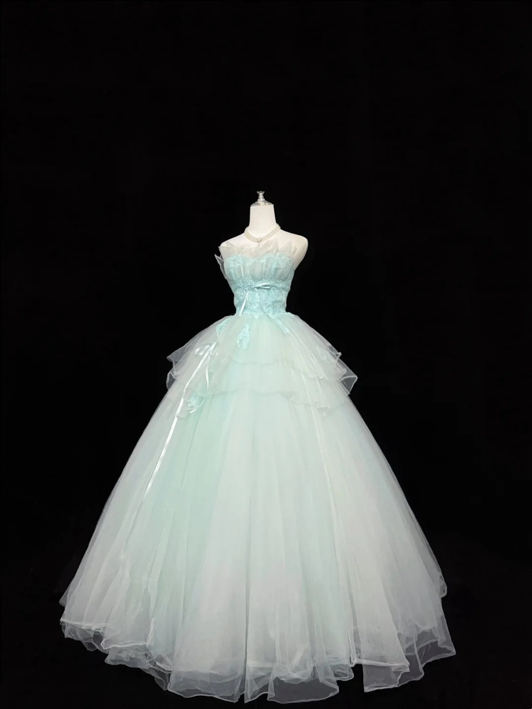 Sweet 16 Dresses Long Ball Gown Sweet Sixteen Long Birthday Dress Strapless Blue Tulle Formal Gown RC0284