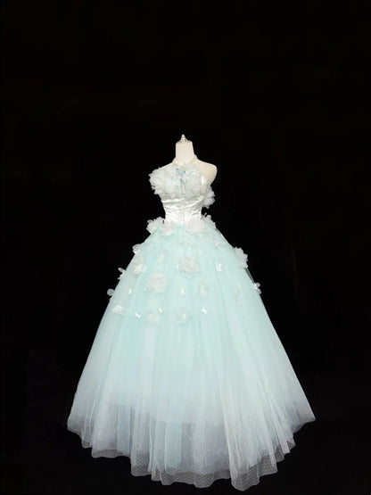 Sweet 16 Dresses Long Ball Gown Sweet Sixteen Long Birthday Dress Strapless Blue Formal Gown RC0317