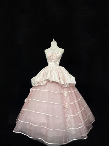 Sweet 16 Dresses Long Ball Gown Sweetheart Blush Pink With Flowers Sweet Sixteen Birthday Gown RC0315