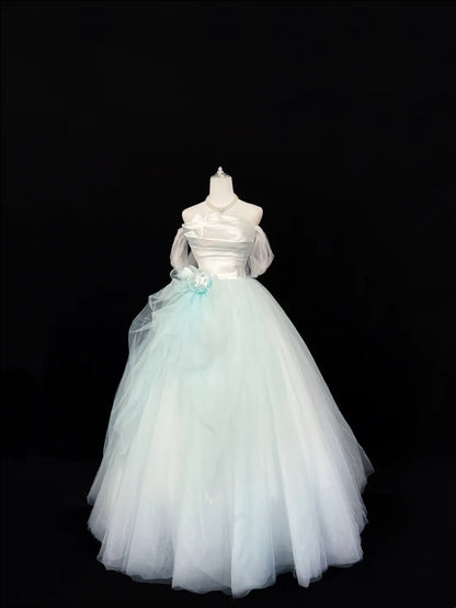 White Sweet 16 Dresses Long Ball Gown Off Shoulder Tulle Formal Sweet Sixteen Birthday Gown RC0236