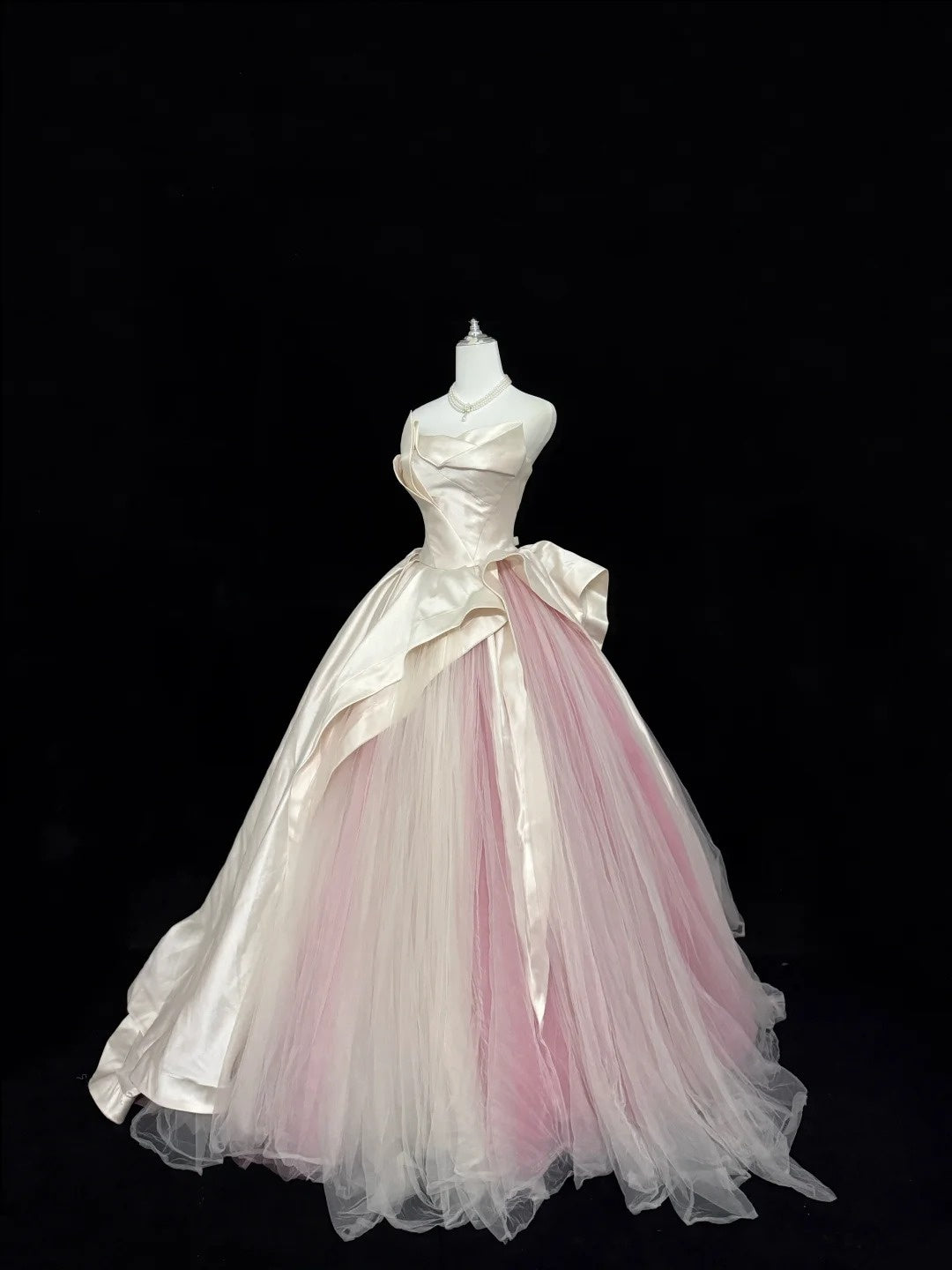 Cute Sweet 16 Dresses Long Ball Gown Strapless Pink Satin Tulle Formal Sweet Sixteen Birthday Gown RC0260