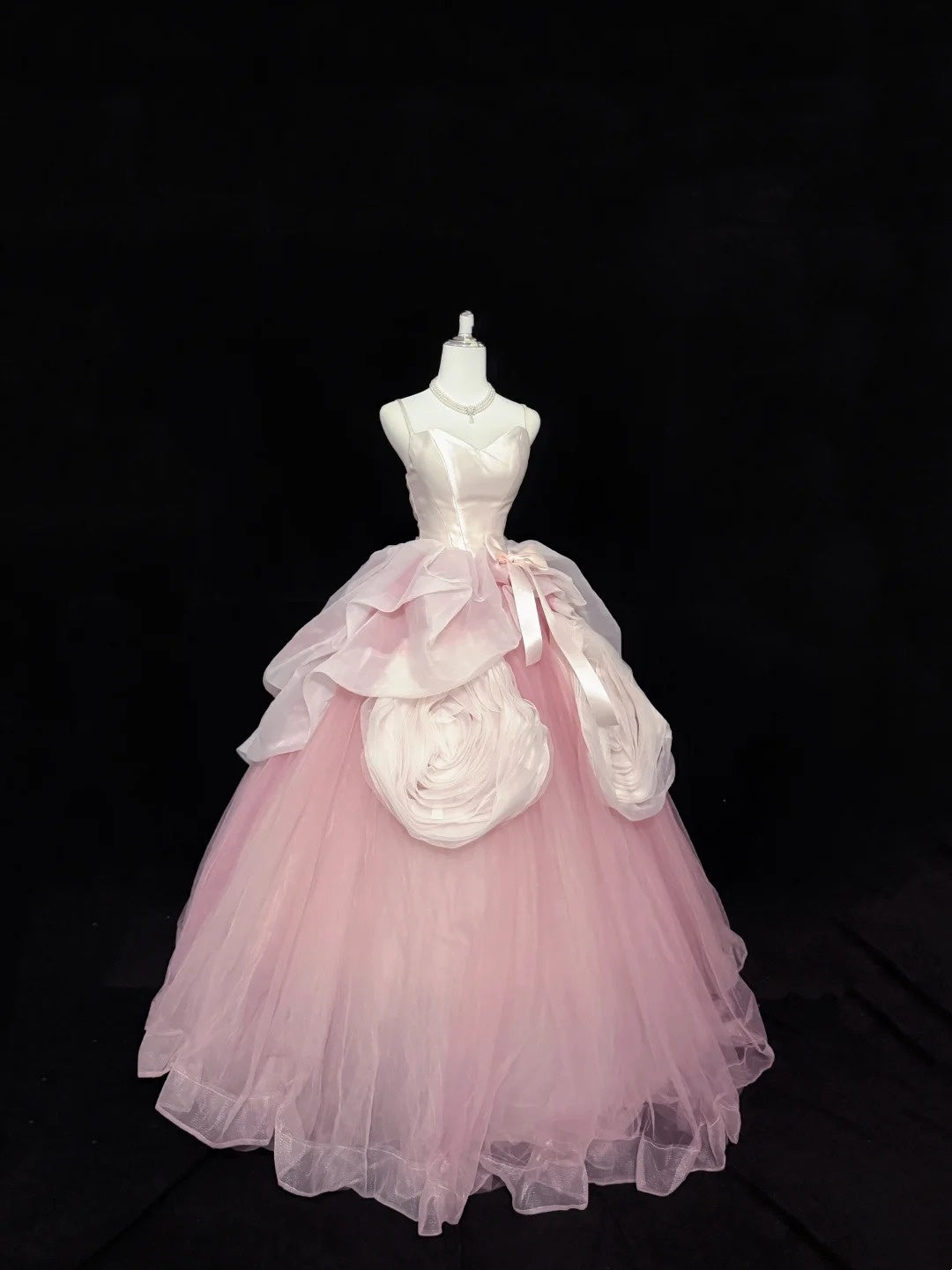 Sweet 15 Quinceanera Dress Ball Gown Spaghetti Straps Pink With Flowers Tulle 15th Birthday Gown RC0251