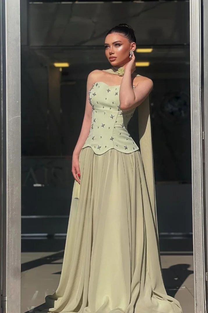 Strapless Women's Prom Dress Luxury Women Evening Dress Long Prom Dresses A Line A Robe Soiree For Women AB1455