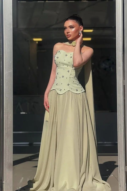 Strapless Women's Prom Dress Luxury Women Evening Dress Long Prom Dresses A Line A Robe Soiree For Women AB1455