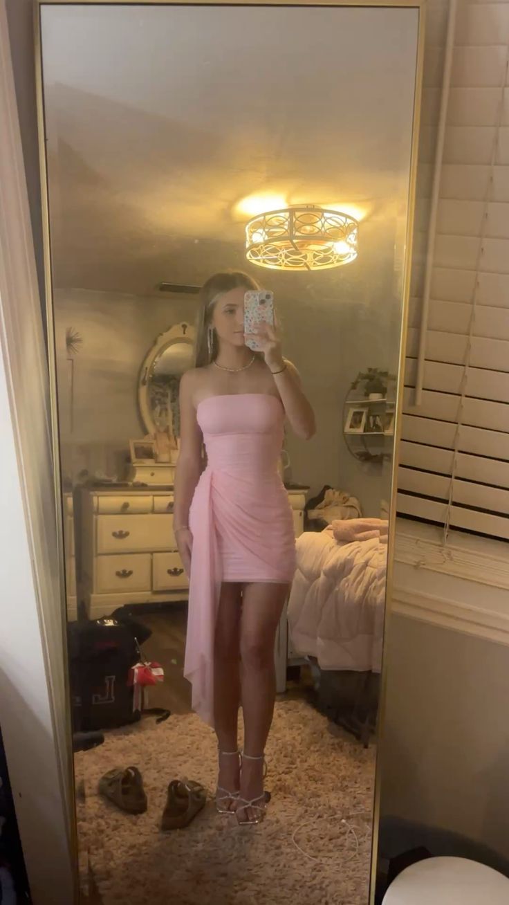 Sexy Sheath Strapless Pink Chiffon Freshman High Shool Grad Short Mini Hoco Gown Homecoming Dresses RB4371