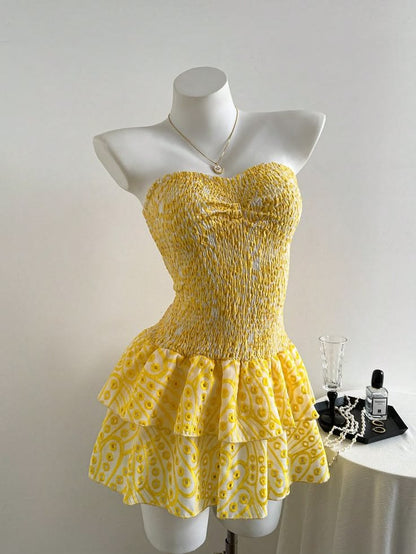 Cute Homecoming Dresses Outfit inspo A line Strapless Yellow 16th Birthday Cocktail Ideas Outfits RB8318