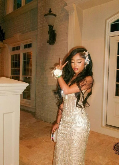 Modest Senior Prom Dresses High Schools Inspiration Mermaid Halter Gold Sequin Long Semi Formal Grad Prom Dress For Teens AB2010
