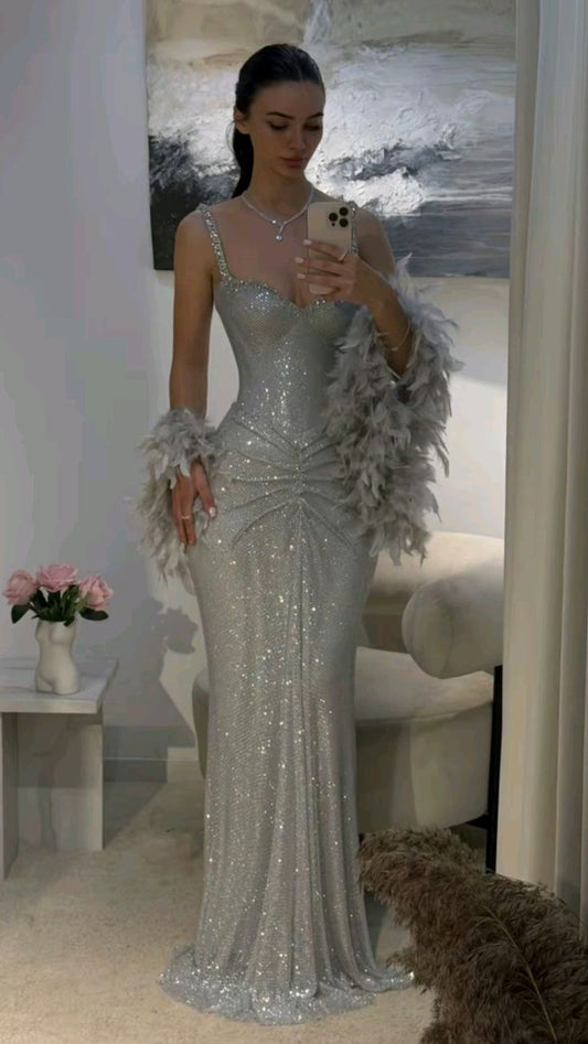 Sexy Mermaid Spaghetti Strap Sequins Navy Blue Long Prom Dresses Party Dress 19th Birthday Outfits Graduation Gown N881