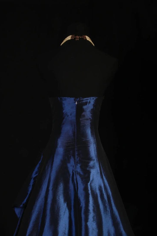 Stunning Navy Blue Strapless Beaded Long Prom Dresses Evening Formal Dress AB318