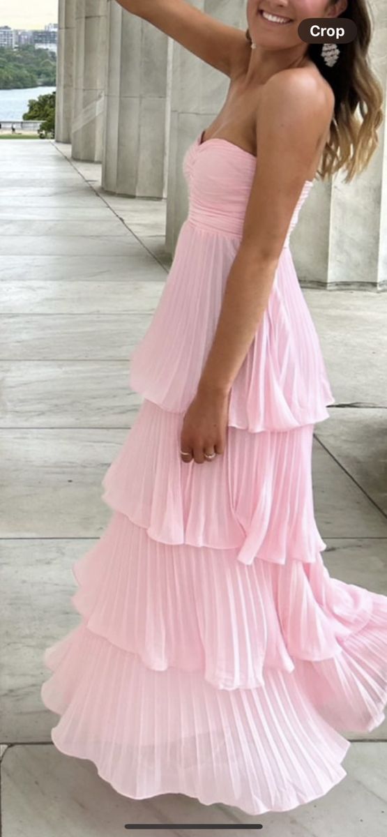 Chic A Line Sweetheart Pink Long Prom Dress with Ruffles AB707