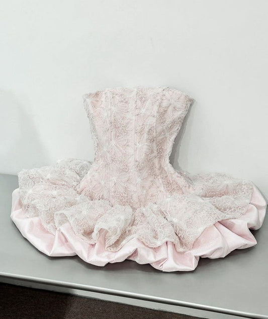 Cute Ball Gown Strapless Lace Pink Short Night In Rio Inspo Hoco Dress Ideas Homecoming Dresses RB4076