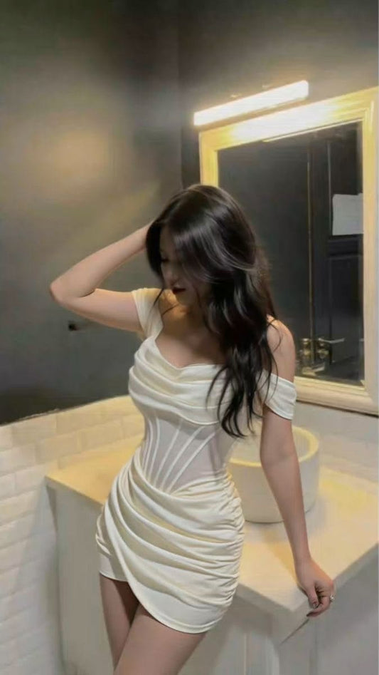 Cute Sheath Off The Shoulder Ivory Graduation Dresses Short High School For 8th Grade Senior Inspo Homecoming Gown RB3325