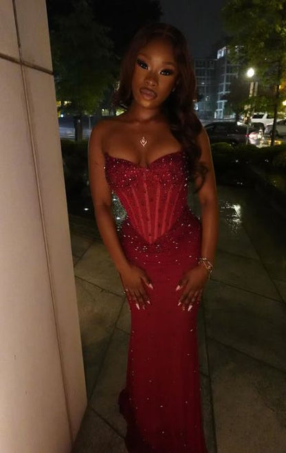 Shinning Mermaid Strapless Champagne Silver Beads Sequin Prom Dresses Party Dress 20th Birthday Outfits Graduation Dress RB1384
