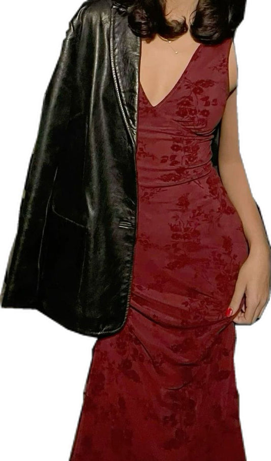 Classy Mermaid Burgundy V Neck Lace Prom Dress Aesthetic For Teens Formal Dresses Party Outfits Prom Gown AB1119