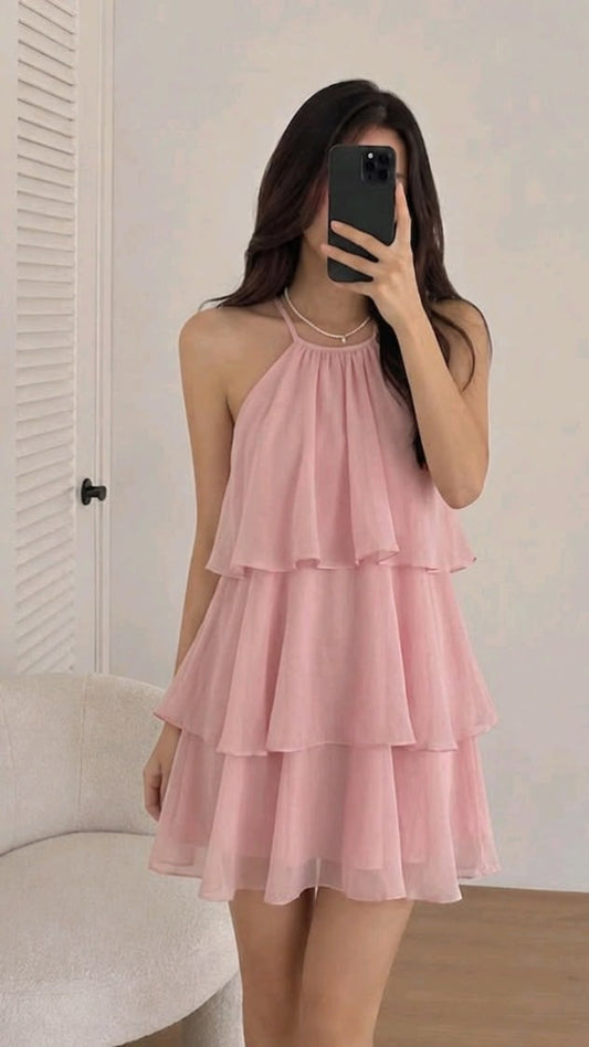 Simple Homecoming Dresses Outfit inspo A line Pink layered dress Chiffon 16th Birthday Cocktail Ideas Outfits RB8350
