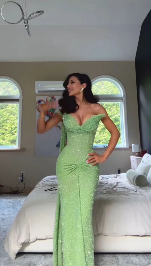 New Arrive Elegant Green Long Party Dress Prom Dress Mermaid Bodycon For Women N4069