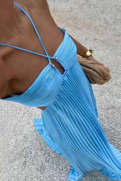 Modest A Line Halter Blue Backless Chiffon Long Summer Beach Black Tie Prom Dresses Spring Wedding Guest Dress N1398