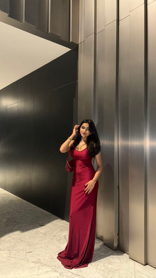 Classy Mermaid Spaghetti Strap Burgundy Long Prom Dress Aesthetic For Teens Formal Dress Party Outfits Prom Gown AB1094