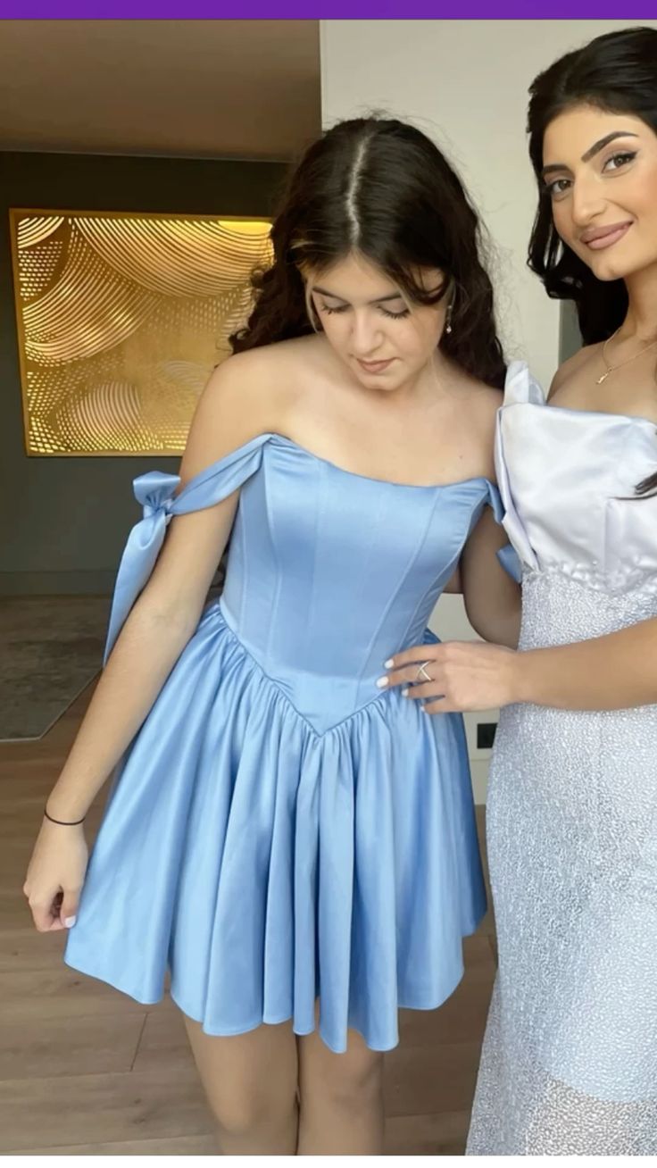 Minimalist  A line Straps Blue Satin Semi-formal 12th Grad Short Inspo Homecoming Dresses RB4525