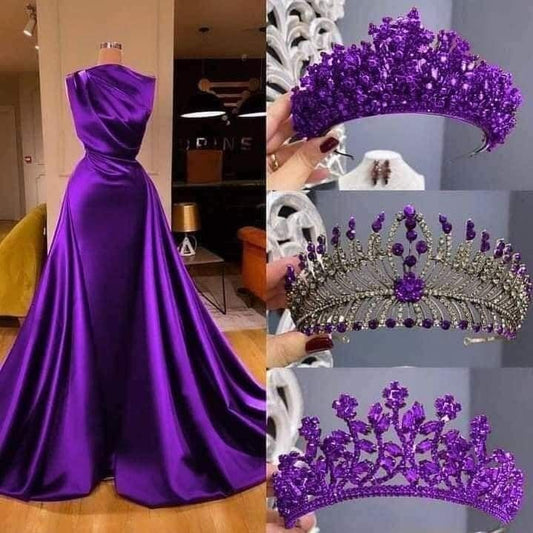 Elegant Mermaid High Neck Satin Grape Evening Women Party Dresses Long Formal Prom Dress 16 Birthday Gown AB1276