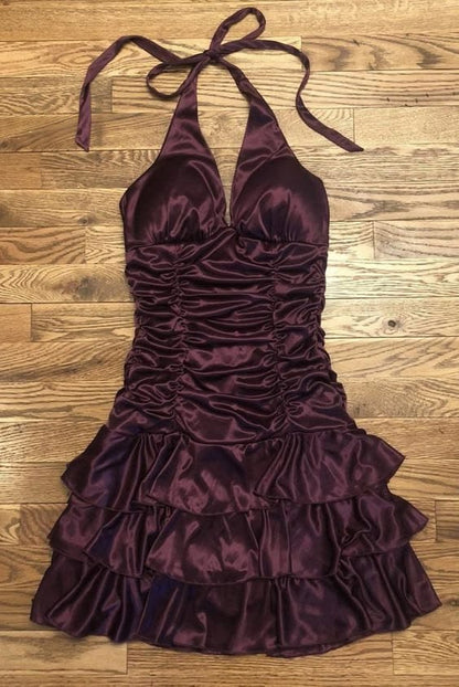 Glitter A Line Halter Purple Satin With Pleated Spring dress Short Homecoming 21th 16th Birthday Cocktail Ideas Outfits RB8307